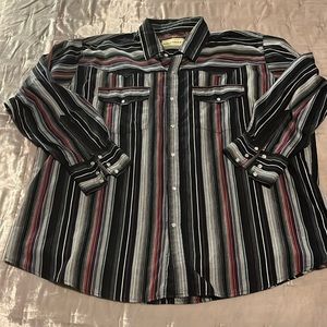 Bit & Brittle Shirt Mens 3X Blue Red Striped Pearl Snap Cowboy Western Ranch